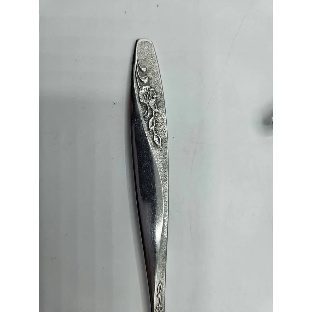 Vintage International Stainless Tablespoons Set 7 Korea Floral Pattern MCM